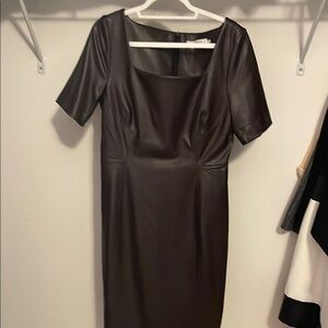 MM Lafleur Brown Sheath Dress Square Neck Midi